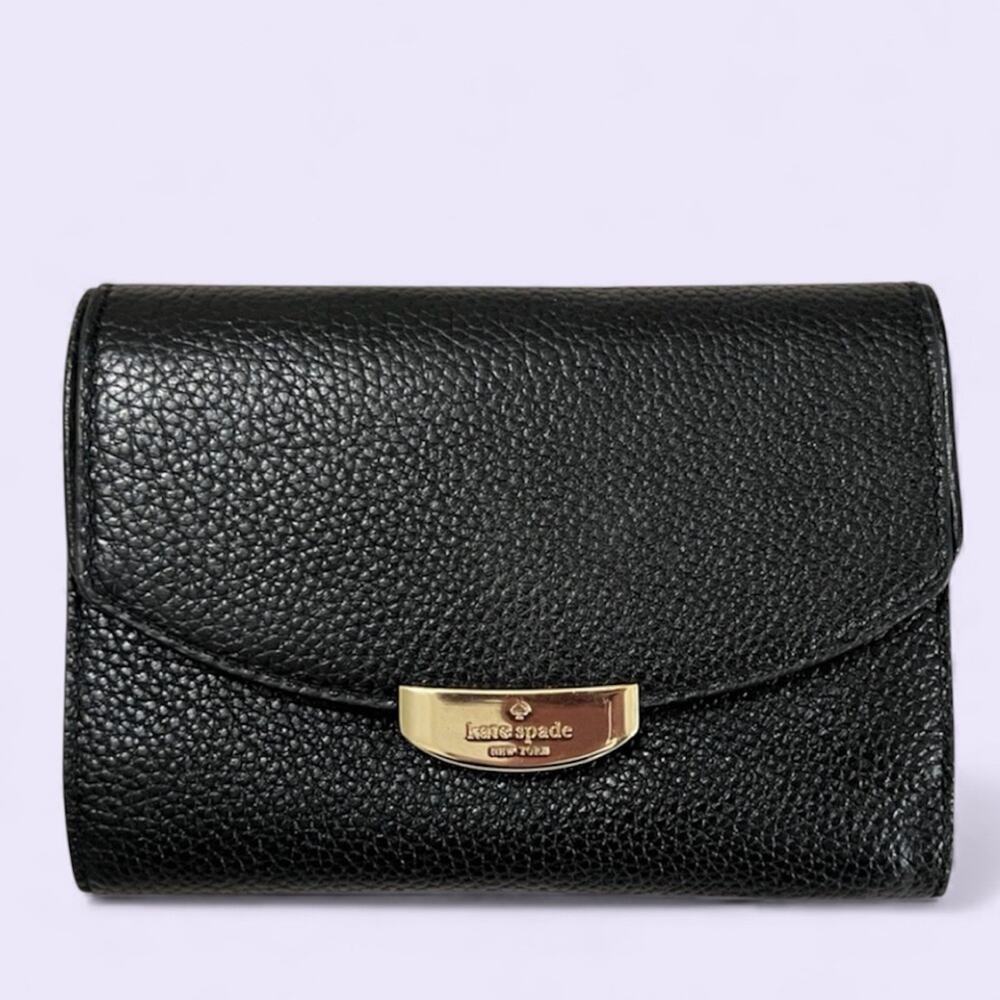 Kate Spade Mulberry Street Callie Black Leather Trifold Clutch Wallet MSRP $159